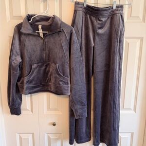 Lulumon Velour Two-Piece Lounge Set in plumb purple size xs/s top & medium pant